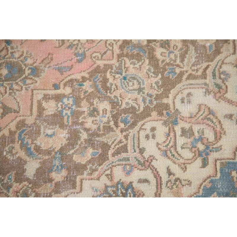 Hand Knotted Oriental 100% Wool Carpet Traditional Floral Pink Mashad Area Rug - 9' 8'' X 6' 7''