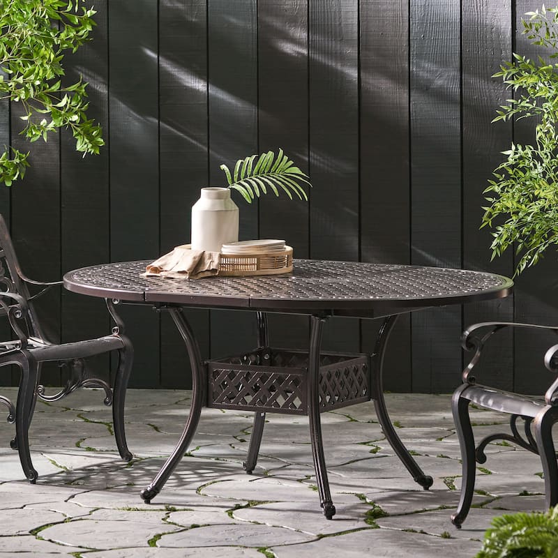 Outdoor Expandable Aluminum Dining Table for 4-6 People,Hammered Bronze Finish for Dining Room,Kitchen