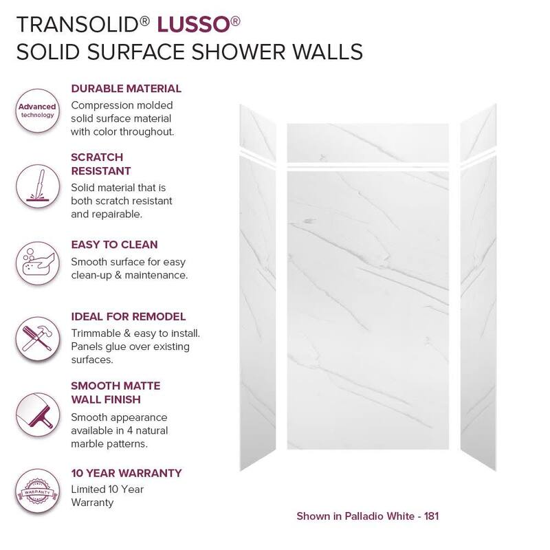 Transolid LWKX48368412 Lusso 96" H x 48" W x 36" D Three Wall Alcove