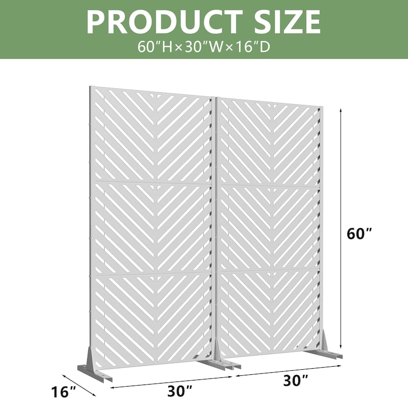Outdoor Privacy Screen 2-Panel Chevron Metal Privacy Fence with Wind-Resistant Base Durable Decorative Divider