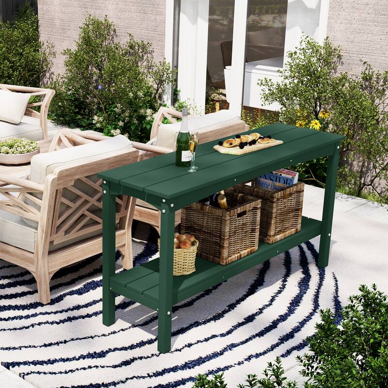 Laguna Hdpe All Weather Outdoor Patio Two Shelf Table - Dark Green