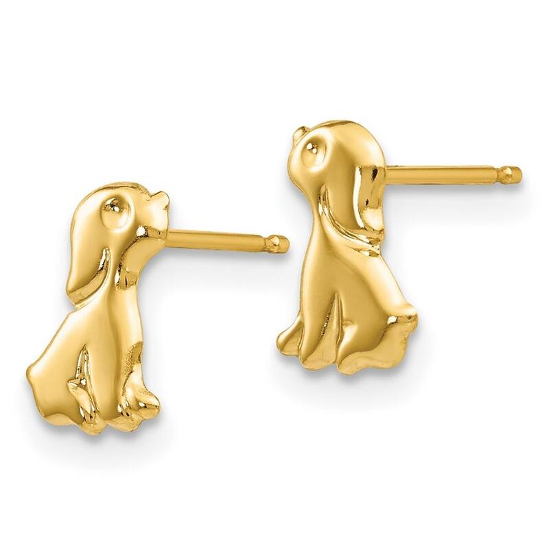 Curata Solid 14k Yellow Gold Childrens Sitting Dog Post Earrings (6mmx9mm) - Orange