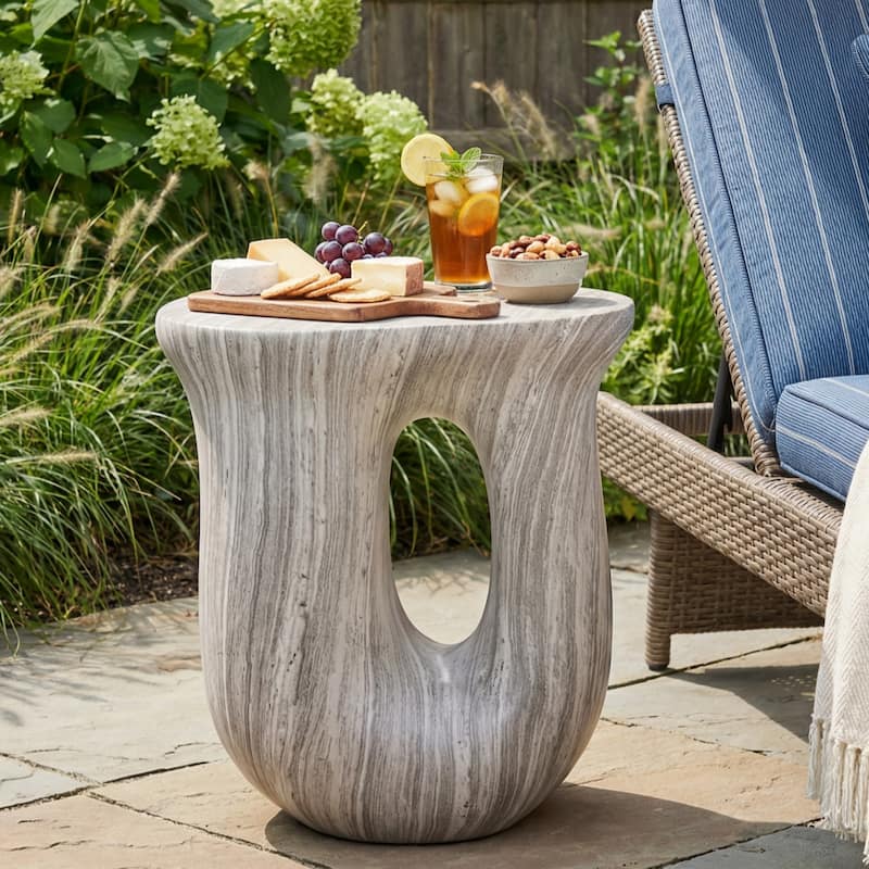 Christopher Knight Home - Modern Indoor/Outdoor 18.9"H U-Shaped Faux Marble MgO Accent Side Table with Unique Veining - Gray,marble
