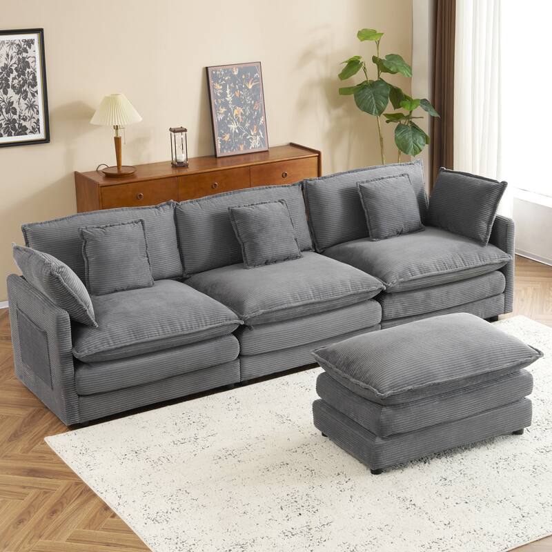 3-Piece Chenille Modular 5-Seat Sofa Set (3+2 Chairs) with 6 Pillows