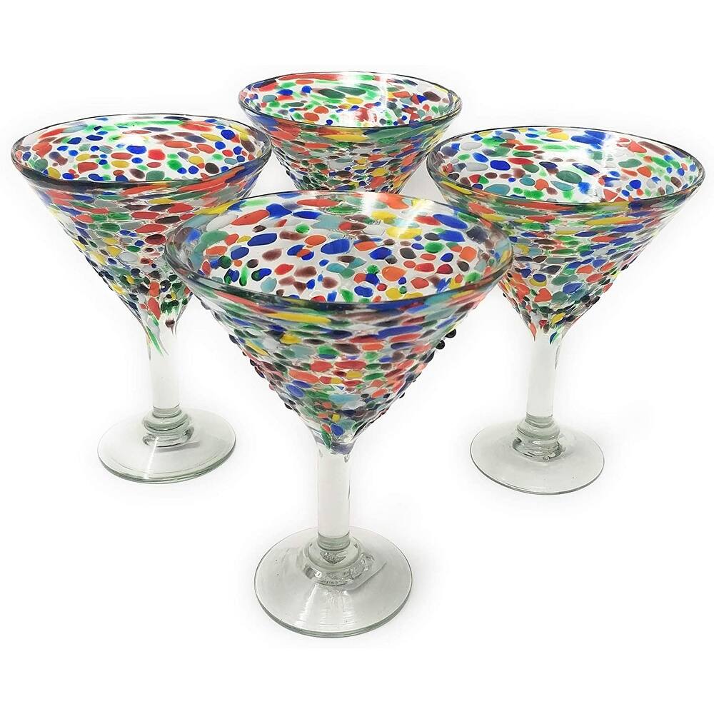 Dos Sueños Mexican Hand Blown Glass - Set of 4 Hand Blown Modern Margarita Glasses - Confetti Rock (12 oz)