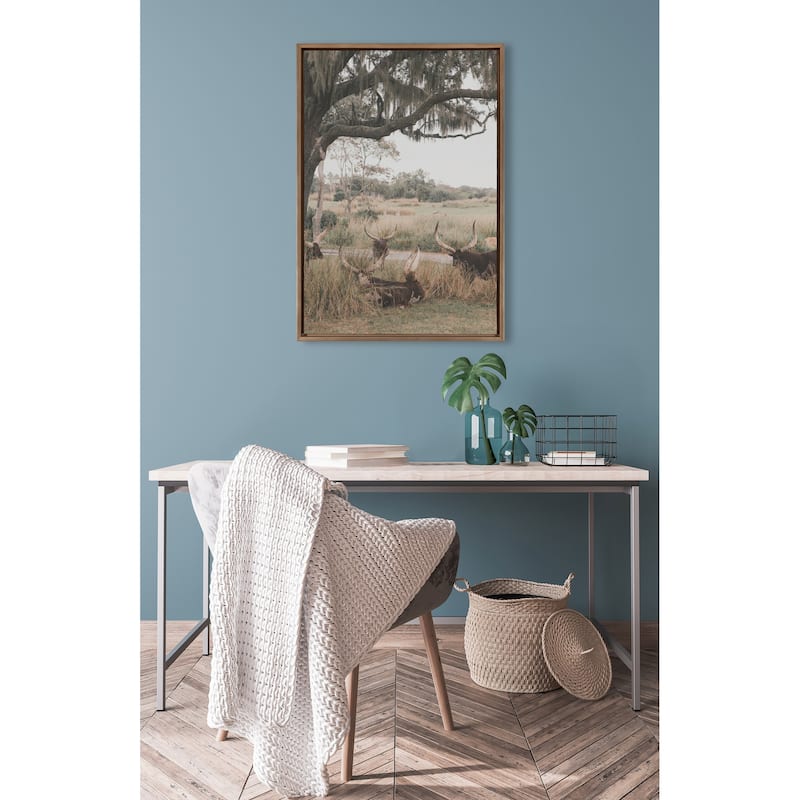 Kate and Laurel Sylvie Longhorns Framed Canvas by Alicia Abla