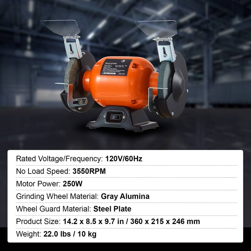 Bench Grinder, 6 inch Single Speed Bench Grinder with 2.1A Brushless Motor 3550 RPM Table Grinder - 6 inch