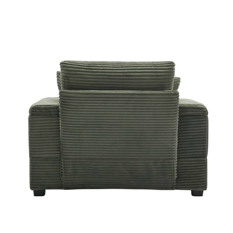 Corduroy Upholstered Chaise Lounge Sofa With Handrail Storage,Movable Ottoman,Cupholders,Detachable Cushions Deep Seat