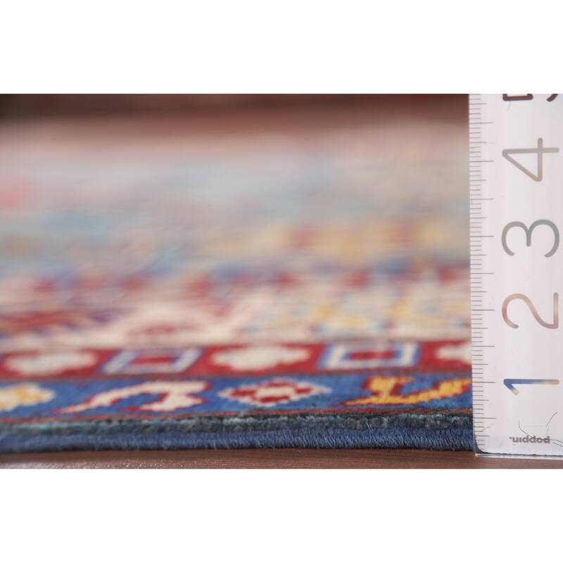 Hand Knotted Oriental 100% Wool Carpet Traditional Geometric Navy Blue & Blues Kazak Area Rug - 9' 8'' X 6' 7''