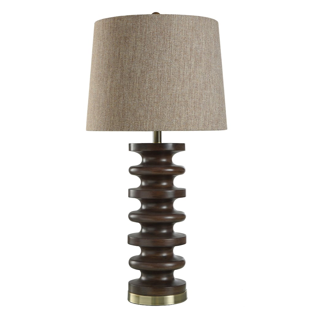 Walnut Ridge Table Lamp - Fishbone Polyresin and Aged Brass Body - Heathered Brown Shade