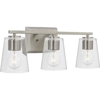 Vertex Collection Three-Light Brushed Nickel Clear Glass Contemporary Bath Light - 20.87 in x 6.25 in x 7.5 in