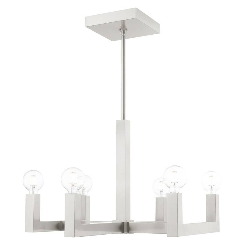 Livex Lighting 6 Light Brushed Nickel Chandelier, 49216-91 - 28.375" L x 24.375" W x 20" - 74" Adj. H