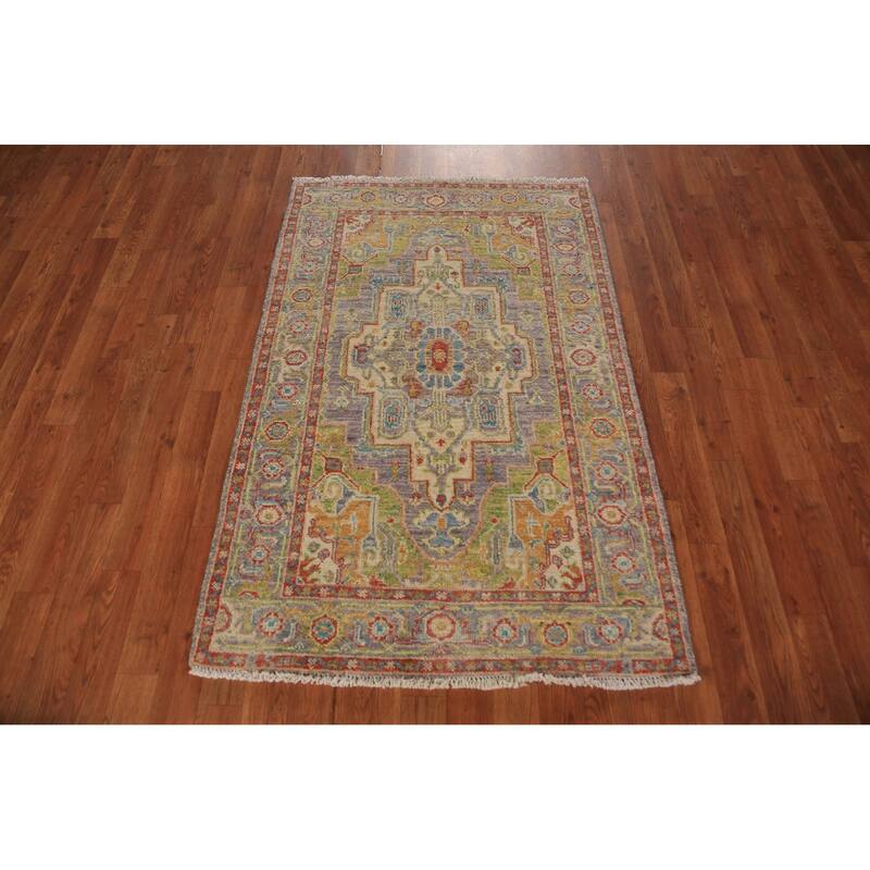 Vegetable Dye Heriz Serapi Oriental Rug Hand-Knotted Grey Wool Carpet - 3'0"x 4'9"