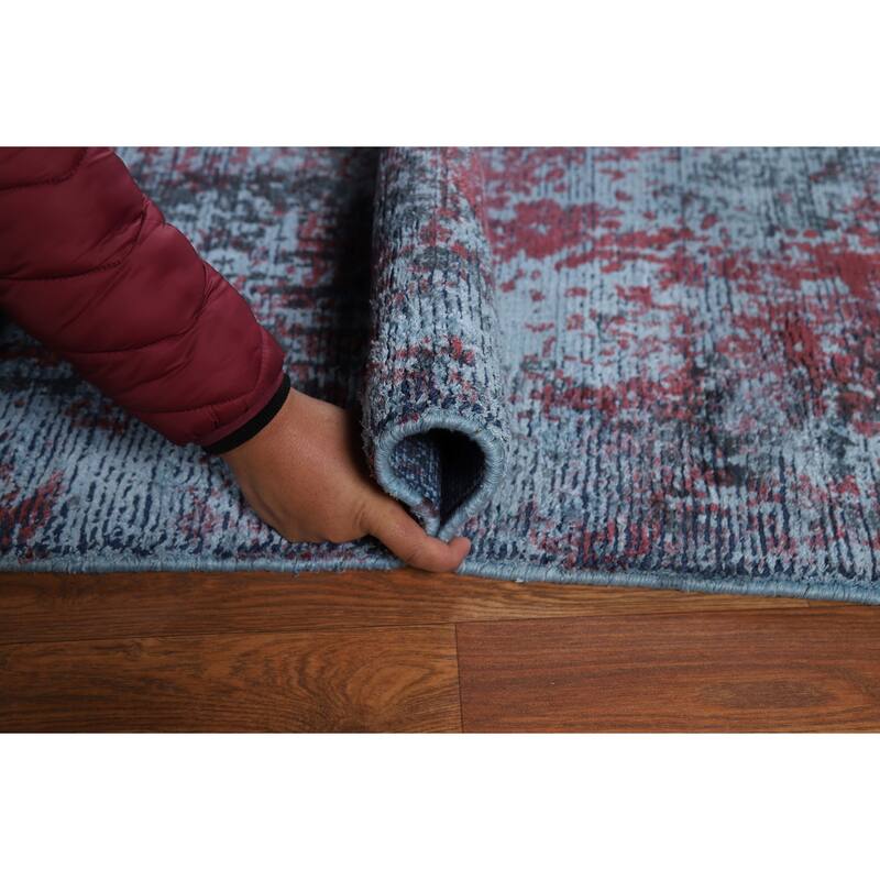 All-Over Blue Abstract Modern Area Rug Handmade Wool Carpet - 8'3" x 11'11"