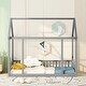 preview thumbnail 2 of 7, Stylistic Elements Twin Size Floor Wooden Kids Bed with House Roof Frame and Safety Guardrails, Gray