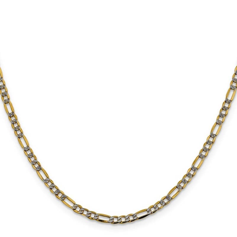 Curata 14k Solid Sparkle-Cut Lobster Claw Closure 3mm Pave Curb Chain Bracelet - 7 Inch - Lobster Claw