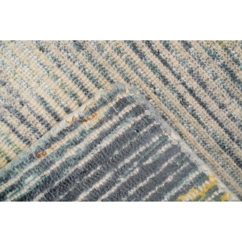 Hand Knotted Oriental Viscose Silk Carpet Modern All-Over Yellow & Gold Abstract Area Rug - 4' 0'' X 2' 0''