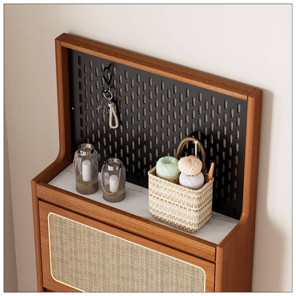 Rattan Shoe Cabinet with 3 Flip Drawers for Entryway