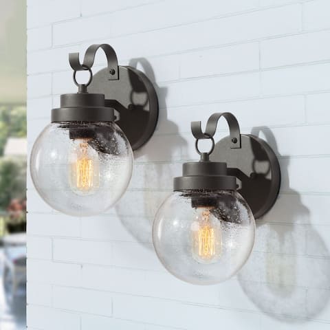 2-pack Farmhouse Industrial Outdoor Wall Lights Globe Glass Sconces - D7'' x H10''