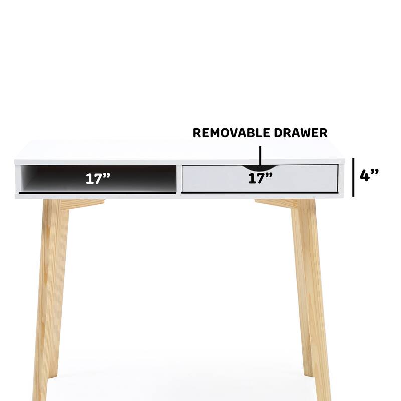 36" Modern White Wooden Writing Desk with 1-Removable Drawer