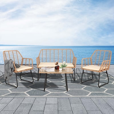 Vrakae 4 Piece Outdoor Patio Rattan Wicker Conversation Set