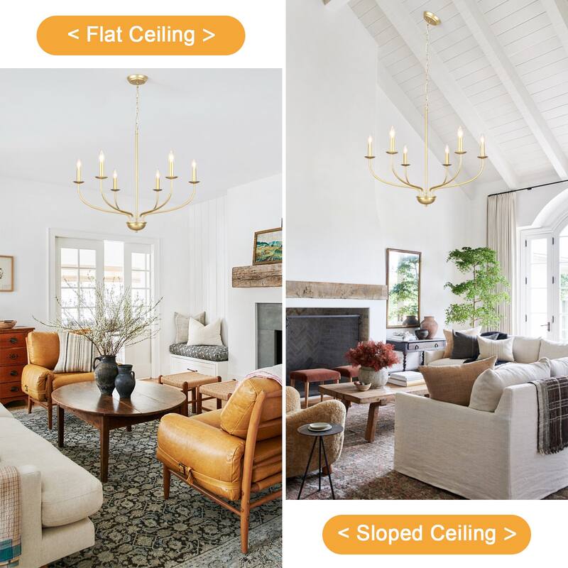 6-Light Modern Farmhouse Chandelier, Metal Candle Style Chandelier for Dining Room Living Room Bedroom Kitchen