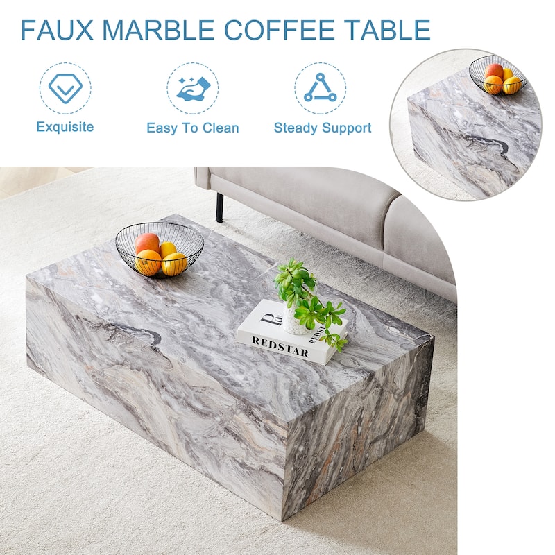 Roomfitters Black Marble MDF Coffee Table, 39.3"x23.6"x11.8" Modern Rectangular Accent Table for Living Room