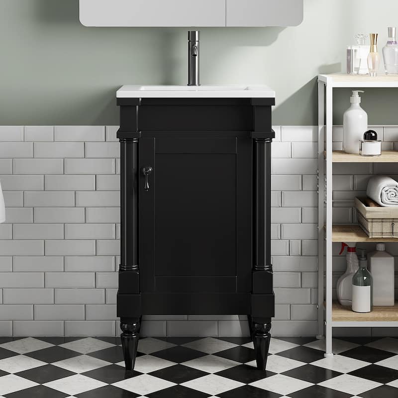Freestanding Small-Space Cabinet with a Single Sink and Adjustable Shelf, 18" Modern Bathroom Vanity with Sink & Storage - Black