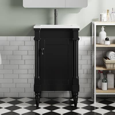 Roomfitters 18" Vanity with Sink, Freestanding Bathroom Cabinet with Door and Shelf, Small Space Storage Unit