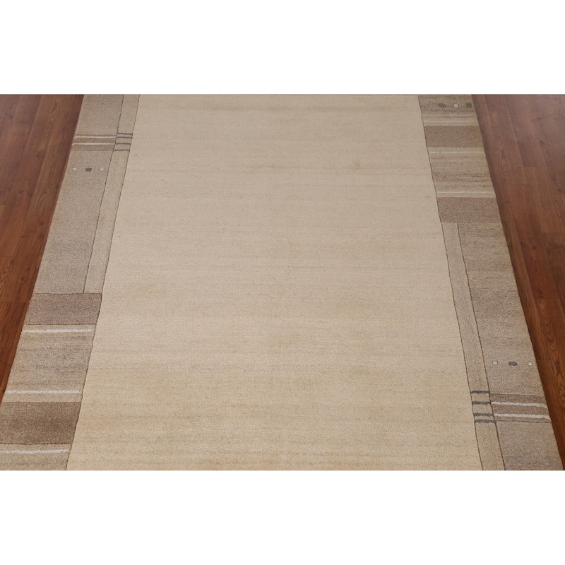 Solid Beige Modern Gabbeh Indian Area Rug Hand-Tufted Wool Carpet - 5'3" x 7'7"