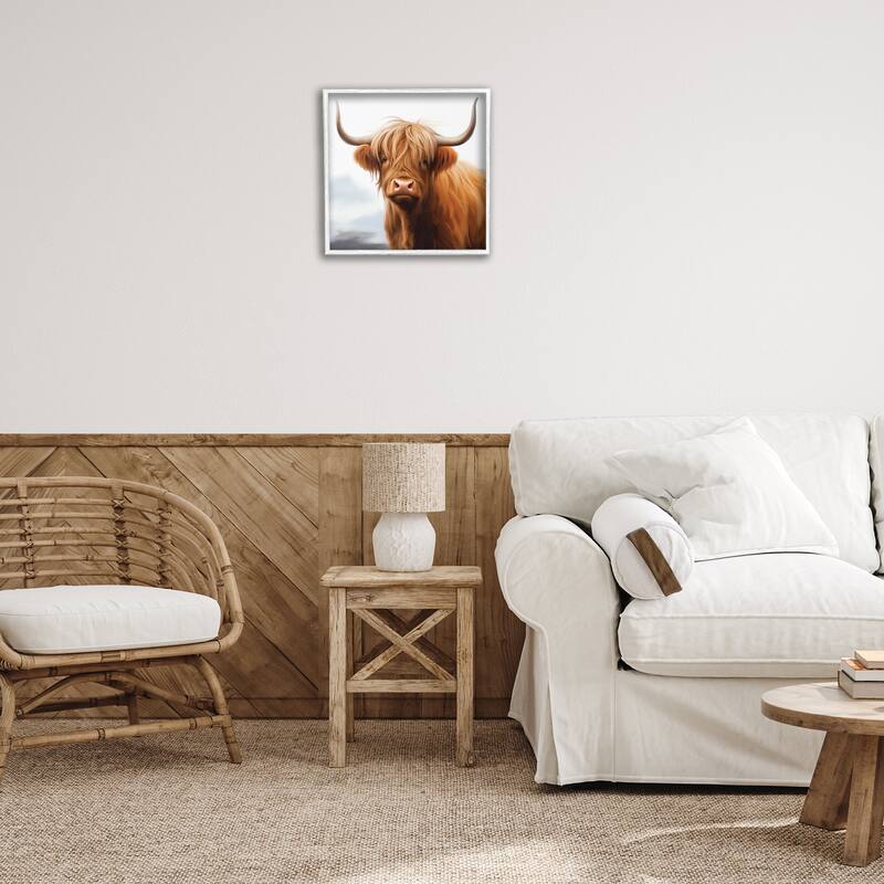 Stupell Long Horn Highland Cow Portrait Framed Giclee Art Design By Heidi Kuntz