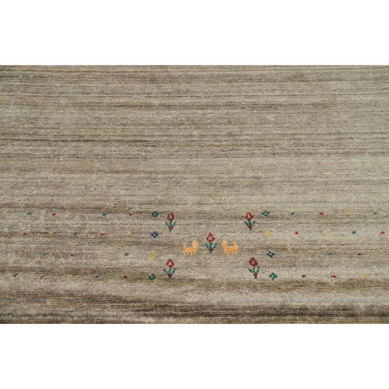 Hand Knotted Oriental Viscose Silk Carpet Tribal Animal Pictorial Beige & Ivories Gabbeh Area Rug - 11' 10'' X 11' 9''