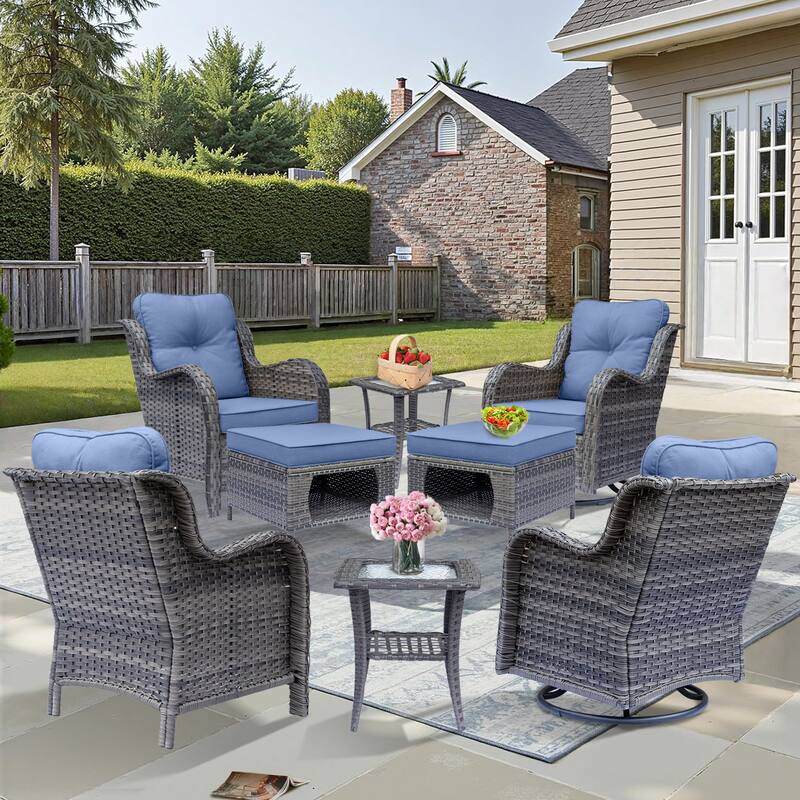 Outdoor Patio Furniture-Gray Wicker Outdoor Swivel Rocker Chairs Set
