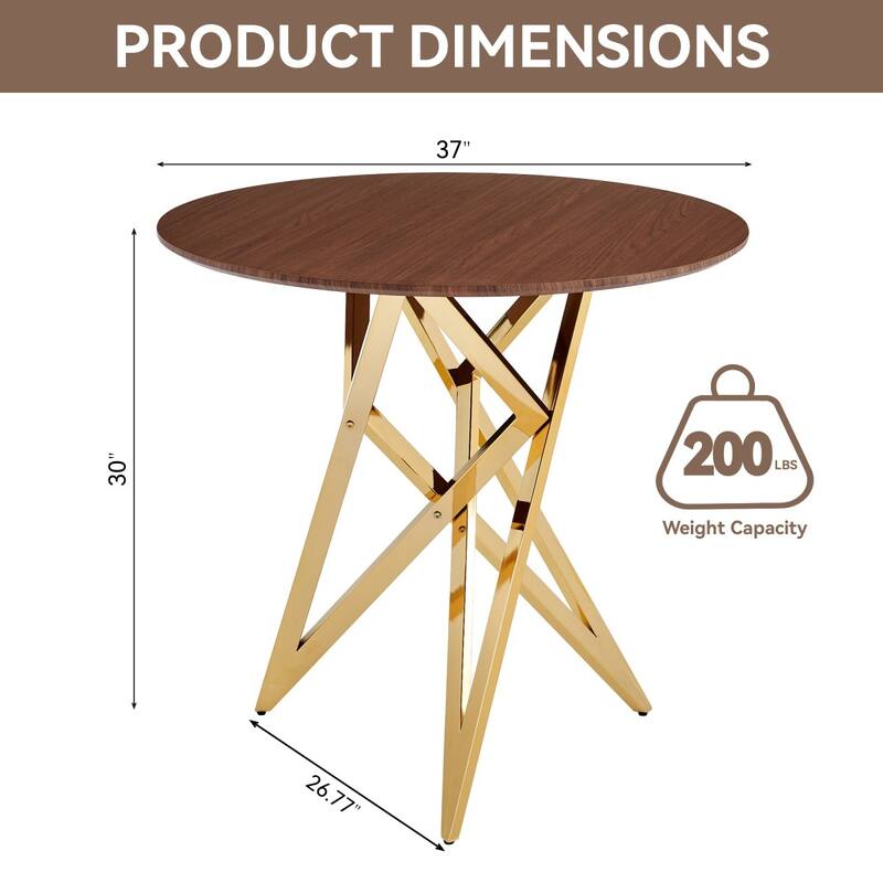 37" Modern Round Dining Table with Triangular Metal Legs