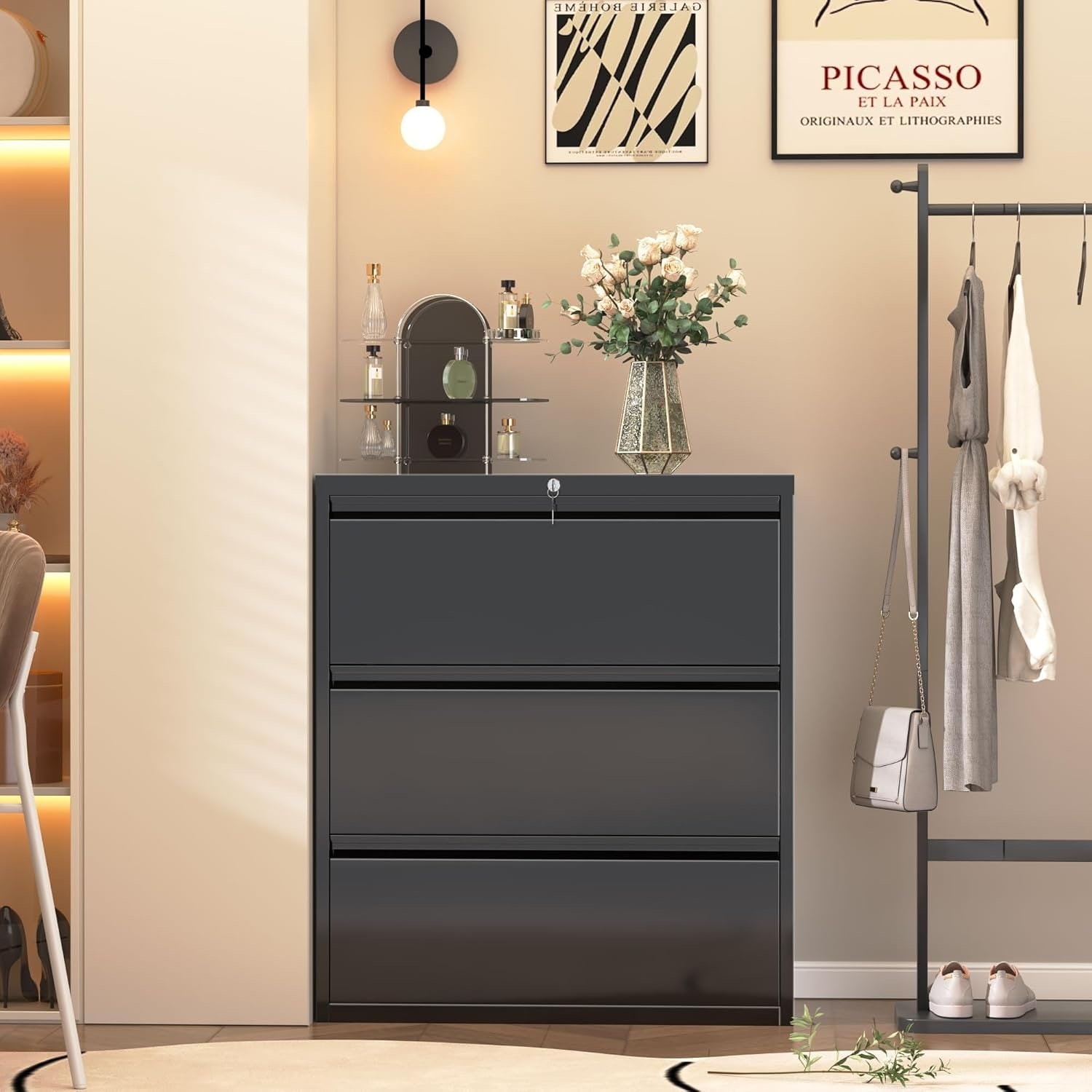 3 Drawer Metal Lateral Filing Cabinet with Lock