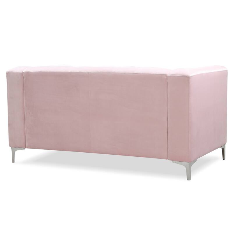 Tufted Nailhead Trim Velvet Loveseat with Throw Pillows - 62" - Pink