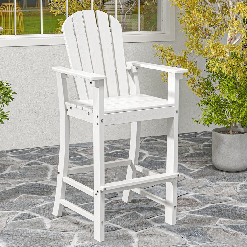 Gymax 2PCS Outdoor HDPE Bar Height Stool Patio Tall Chair Armrest