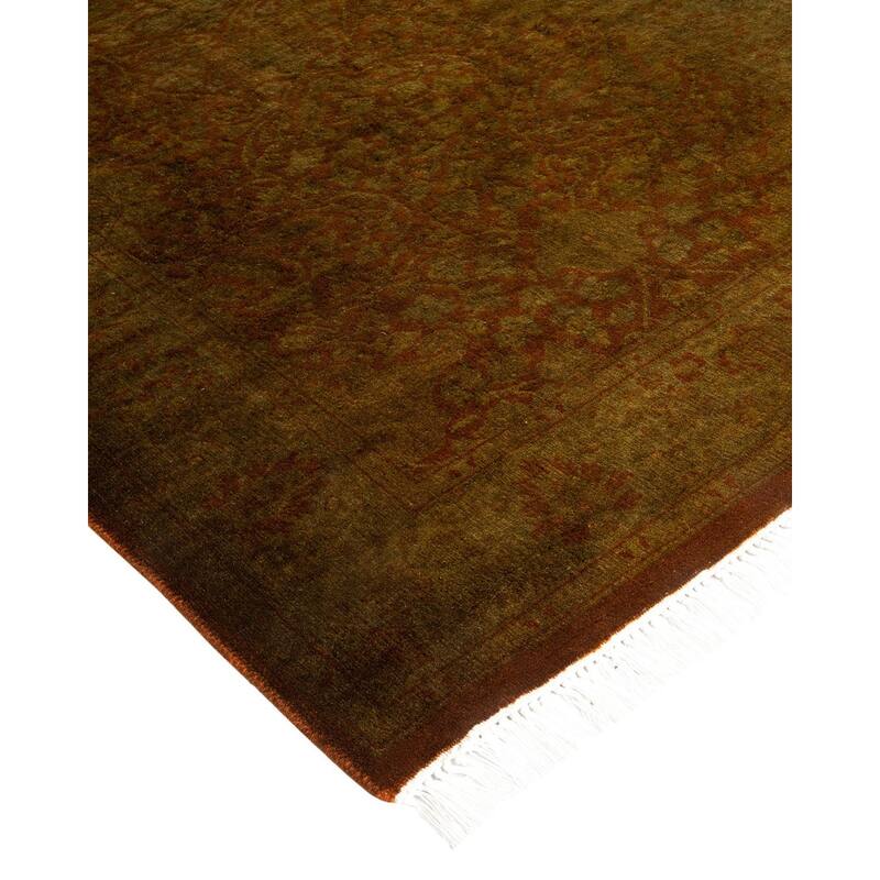Overton Hand Knotted Wool Vintage Inspired Modern Contemporary Overdyed Brown Runner Rug - 2' 7" x 12' 3"