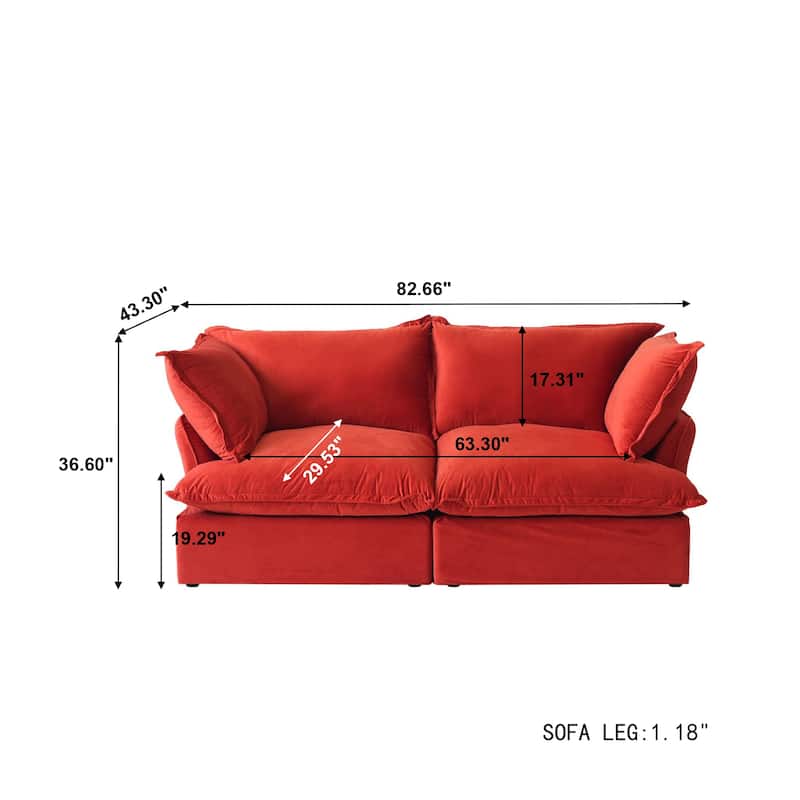 Loveseat Velvet Sectional Sofa, Comfy Down Feather Wide Deep Seat Modular Couch