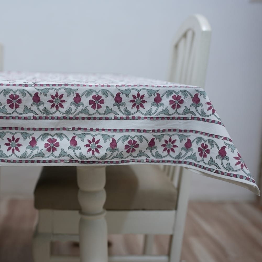 Fabdivine Handmade Block Print Cotton Brown Table Cover or Cloth Dining, Farmhouse & Kitchen Décor