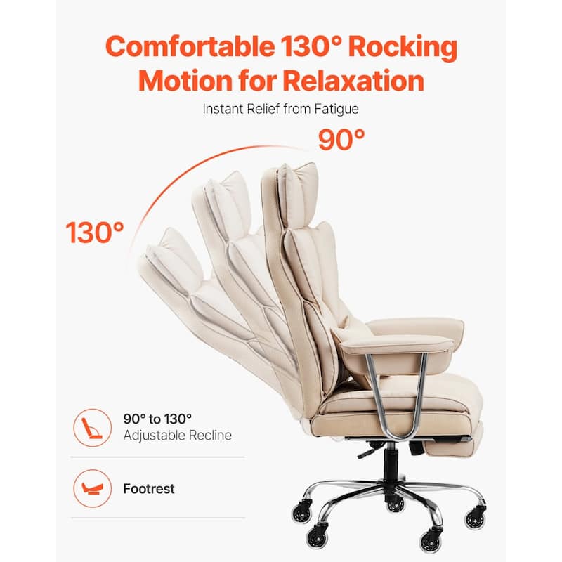 PU Leather Ergonomic Reclining Chair with Footrest & Wheels - 29.1 x 29.1 x 50 inch