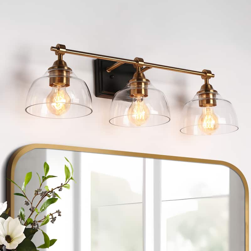 Modern Farmhouse 1/3/4-Light Gold Black Bathroom Vanity Light Glass Wall Sconces - 3-Light