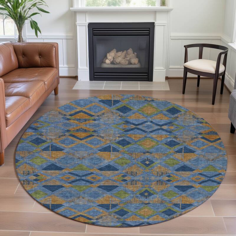 Premium Washable Super Soft Boho Geo Mayfield Rug - Denim - 8' x 8'