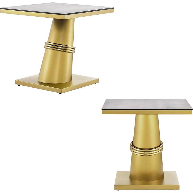 Glam 24 inch Square Glass End Table with Brushed Gold Stainless Steel Base - 2 End Tables
