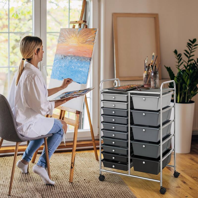 Costway 15 Drawer Rolling Storage Cart Tools Scrapbook Paper Office - See Details