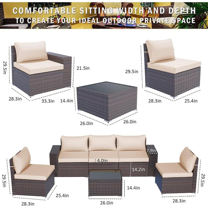 Delnavik Patio Furniture Set Sofa 6-Piece Wicker Sectional Sofa Set, Outdoor Furniture Rattan Patio Sofa Conversation Set