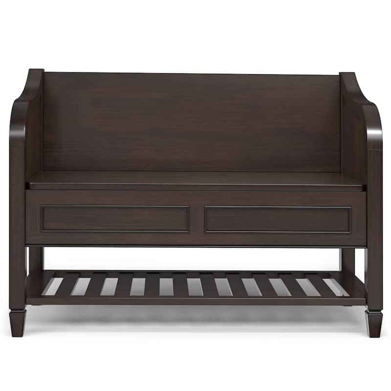 WYNDENHALL Hampshire Solid Wood 42 inch Wide Storage Bench with Shelf and 40 inch Wide Storage Cabinet in Dark Chestnut Brown