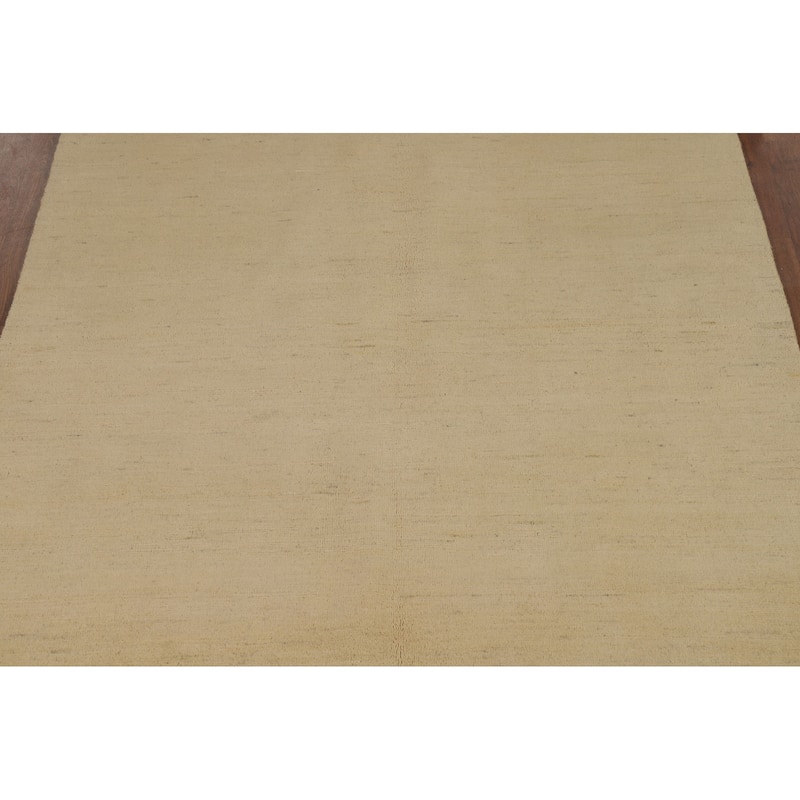 Modern Gabbeh Oriental Rug Handmade Beige Wool Carpet - 4'11"x 6'8"