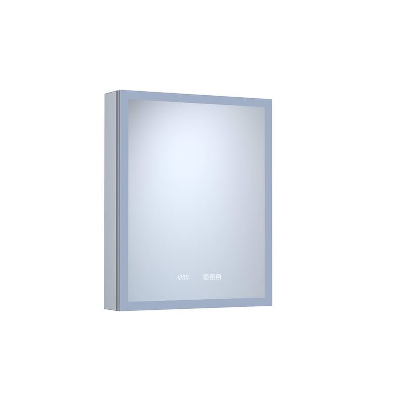 Rectangular Aluminum Recessed/Surface Mount Medicine Cabinet in Silver with Mirror LED and Clock