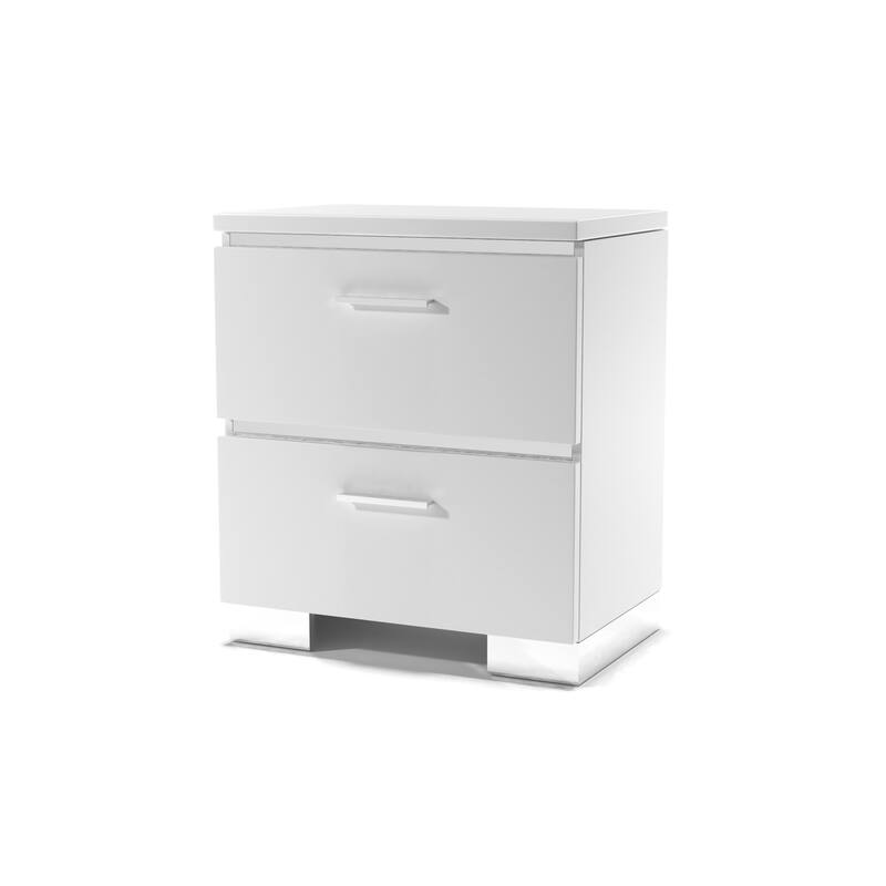 Champs Contemporary Glossy White Wood Trim 2-Drawer Nightstand with USB by Carbon Loft